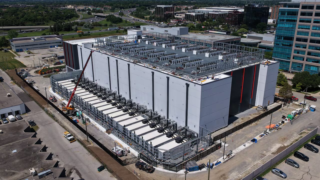 Aerial view of a large data centre under construction